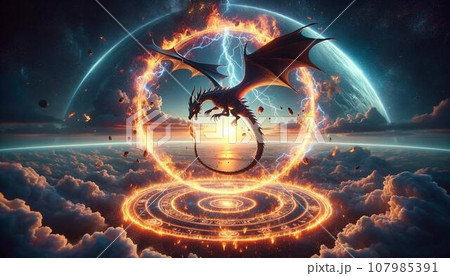 天空を裂く炎と雷のドラゴン：宇宙の輪舞曲の交差点 107985391