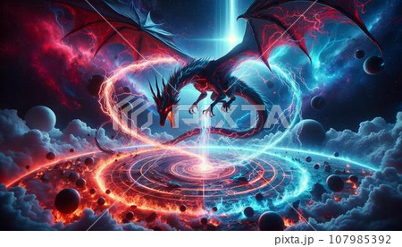 星間の踊りを舞うドラゴン：紅碧の宇宙の競演 107985392