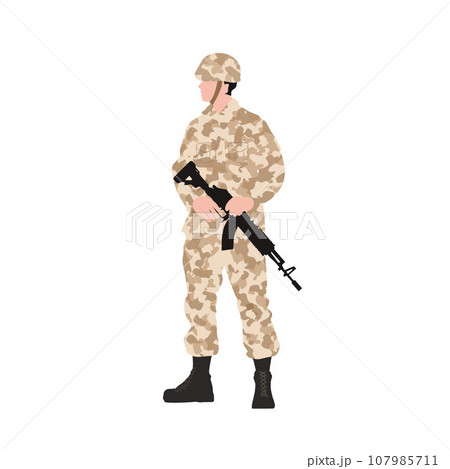 Set with male soldier on white background. Military service, soldier with gun vector illustration Set with male soldier on white background. Military service, soldier with gun vector illustration 107985711