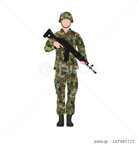 Set with male soldier on white background. Military service, soldier with gun vector illustration 107985715