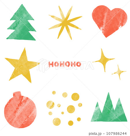クリスマスのイラスト シェイプ素材セット 水彩タッチ クリスマスのイラスト シェイプ素材セット 水彩タッチ 107986244