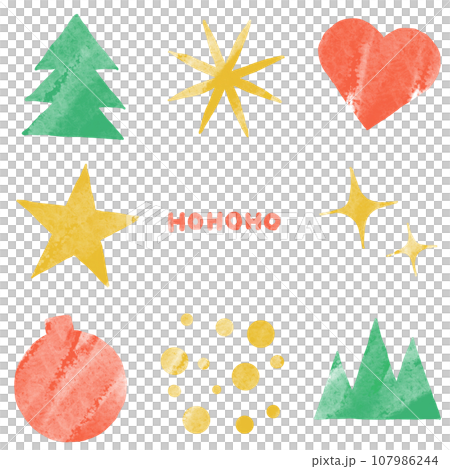 クリスマスのイラスト シェイプ素材セット 水彩タッチ クリスマスのイラスト シェイプ素材セット 水彩タッチ 107986244