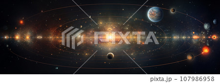 広大な宇宙と惑星と軌道のアブストラクト背景素材　AI画像 107986958