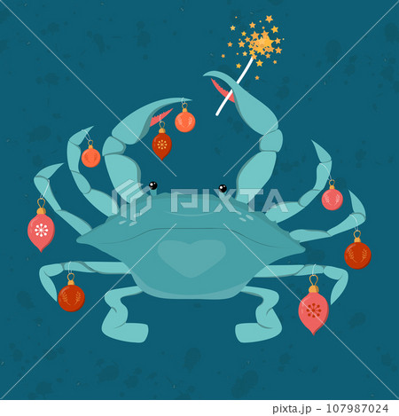 Cute crab with Christmas decorations.  107987024