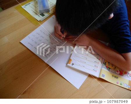 英語の勉強をする子ども(上から撮影) 107987049
