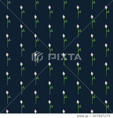 Floral seamless pattern with pink rose buds on a dark blue background. Can be used for fabric, textile, clothing, wallpapers or scrap booking. Vector illustration. Floral seamless pattern with pink rose buds on a dark blue background. Can be used for fabric, textile, clothing, wallpapers or scrap booking. Vector illustration. 107987274
