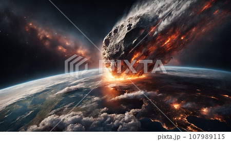 隕石が地球に衝突する瞬間 AI生成画像 隕石が地球に衝突する瞬間 AI生成画像 107989115