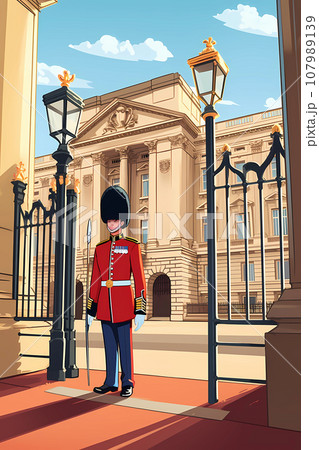 Illustration of a British Royal Guard soldier. United Kingdom 107989139