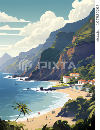 Illustration of a beautiful view of a tropical island 107989208