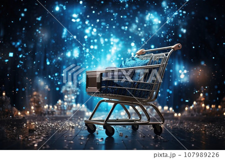 Shopping cart, Sale on black friday concept. Generative AI 107989226