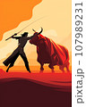 Illustration of a bull and a man fighting 107989231