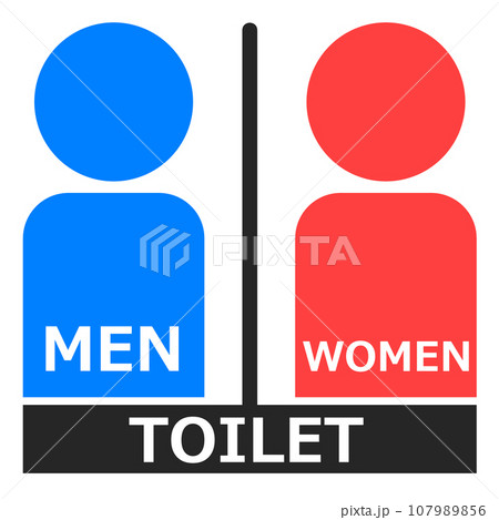 男子用トイレと女性用メイク室の案内を表示する看板のイラスト 男子用トイレと女性用メイク室の案内を表示する看板のイラスト 107989856