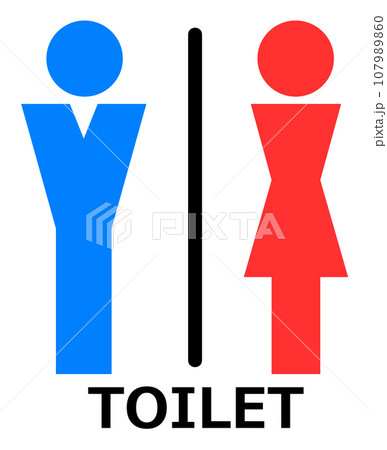 男子用トイレと女性用メイク室の案内を表示する看板のイラスト 107989860