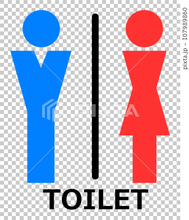 男子用トイレと女性用メイク室の案内を表示する看板のイラスト 107989860