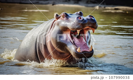 野生のカバ 107990038
