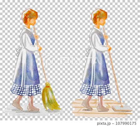 Housewife cleaning watercolor painting Housewife cleaning watercolor painting 107990175