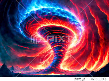 赤と青の火炎が渦巻く抽象的な背景【AI生成画像】 107990243