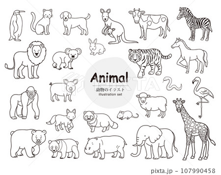 動物のイラストセット＿モノクロ 107990458