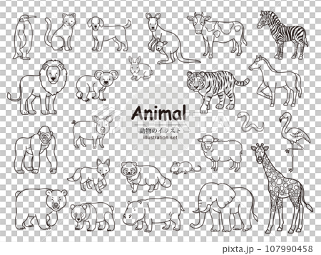 動物のイラストセット＿モノクロ 107990458