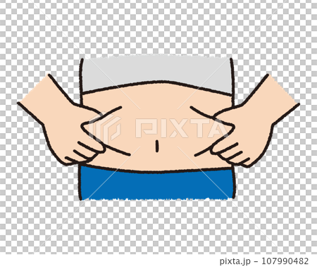 Close-up of stomach pinching fat with both hands 107990482