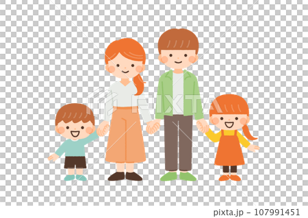 Illustration material of a family of four holding hands 107991451