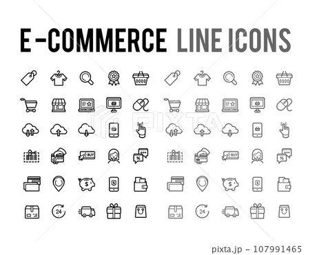 E-commerce online shopping, delivery vector line icon collection set for eshop seller 107991465
