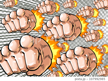 Gekiga manga style illustration of a diagonal angle rush punch Gekiga manga style illustration of a diagonal angle rush punch 107992985