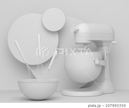 Abstract scene or podium with blender and kitchen utensil on monochrome. 107993350