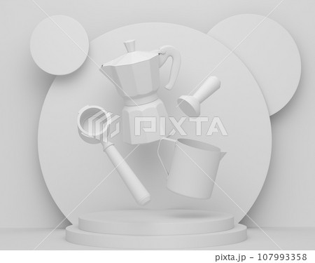Abstract scene or podium with kitchen appliances and utensils on monochrome. 107993358
