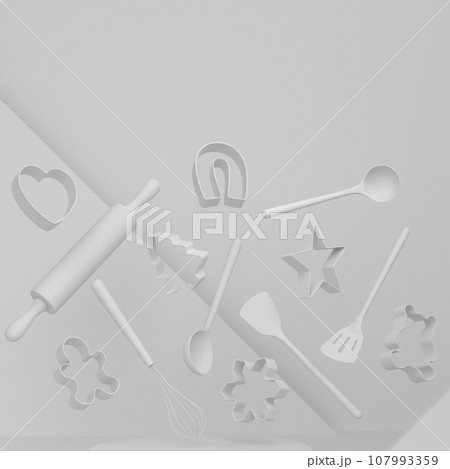 Abstract scene or podium with kitchen utensil on monochrome. Abstract scene or podium with kitchen utensil on monochrome. 107993359