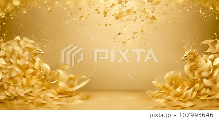 金色の背景に黄金色に輝く干支の辰モチーフ 107993646