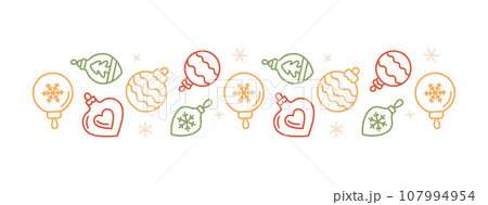 Christmas holiday seamless border design for wishes and greeting cards with white background. Snowflakes and Christmas balls decorate vector illustration. Christmas holiday seamless border design for wishes and greeting cards with white background. Snowflakes and Christmas balls decorate vector illustration. 107994954