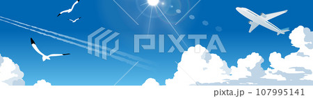 青空を飛ぶ飛行機と入道雲のイラスト 青空を飛ぶ飛行機と入道雲のイラスト 107995141
