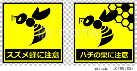 Warning signboard illustration informing of the danger of dangerous and ferocious wasps 107995888