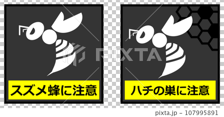 危険で獰猛なスズメ蜂の危険を知らせる警告看板イラスト 危険で獰猛なスズメ蜂の危険を知らせる警告看板イラスト 107995891