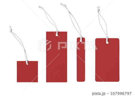 Various shape of blank red paper label or cloth tag set isolated on white background Various shape of blank red paper label or cloth tag set isolated on white background 107996797