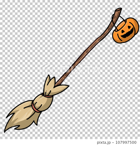 Witch broomstick and Halloween pumpkin Witch broomstick and Halloween pumpkin 107997500