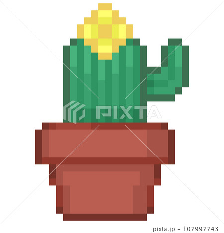 花が付いたサボテンのピクセルイラストレーション 107997743