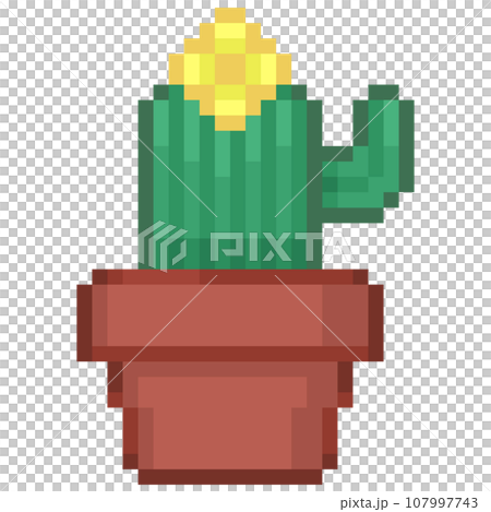 花が付いたサボテンのピクセルイラストレーション 107997743