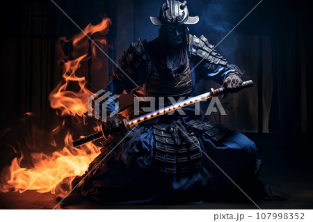 日本の鎧兜姿の侍 107998352