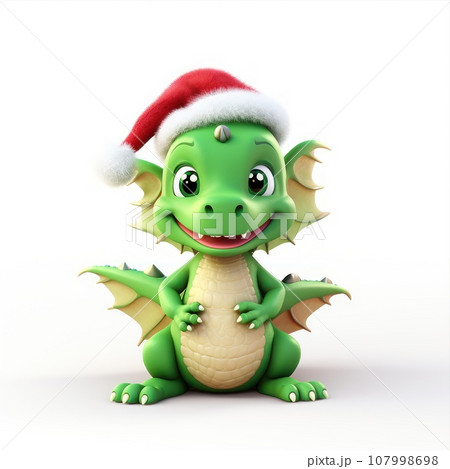 Cute dragon with christmas hat isolated in White background. New Year 2024 art. 107998698