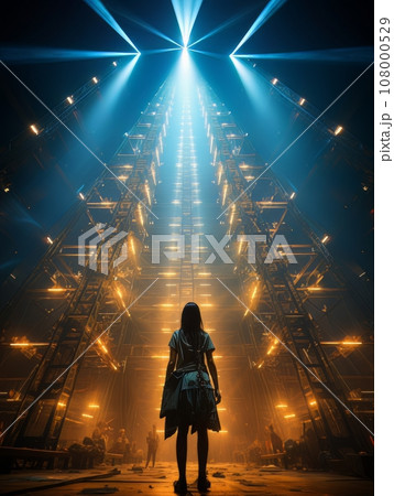 Fictional fragile girl against the background of ruins outdoors AI 108000529