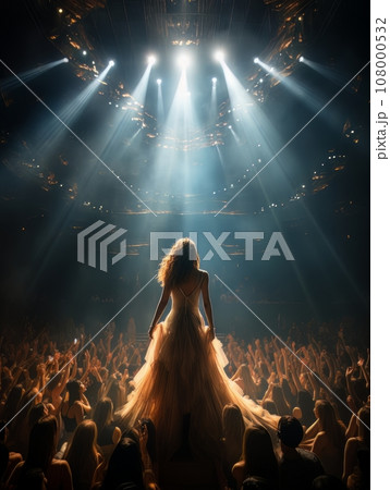 Fictional woman artist on stage of luxury concert hall AI 108000532