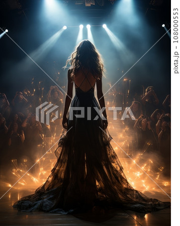 Fictional woman artist on stage of luxury concert hall AI 108000553