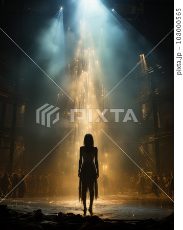 Fictional fragile girl against the background of ruins outdoors AI 108000565