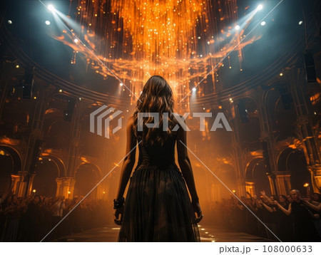 Fictional sexy woman artist on stage of luxury concert hall AI 108000633