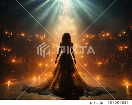 Fictional sexy woman artist on stage of luxury concert hall AI 108000638
