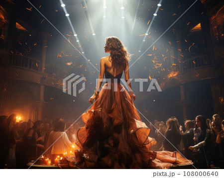 Fictional sexy woman artist on stage of luxury concert hall AI 108000640