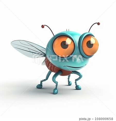 Fly, funny cute cartoon insects 3d illustration on white background, creative avatar 108000658