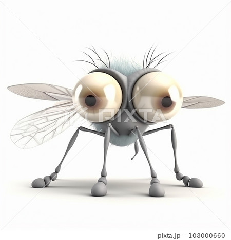 Fly, funny cute cartoon insects 3d illustration on white background, creative avatar 108000660